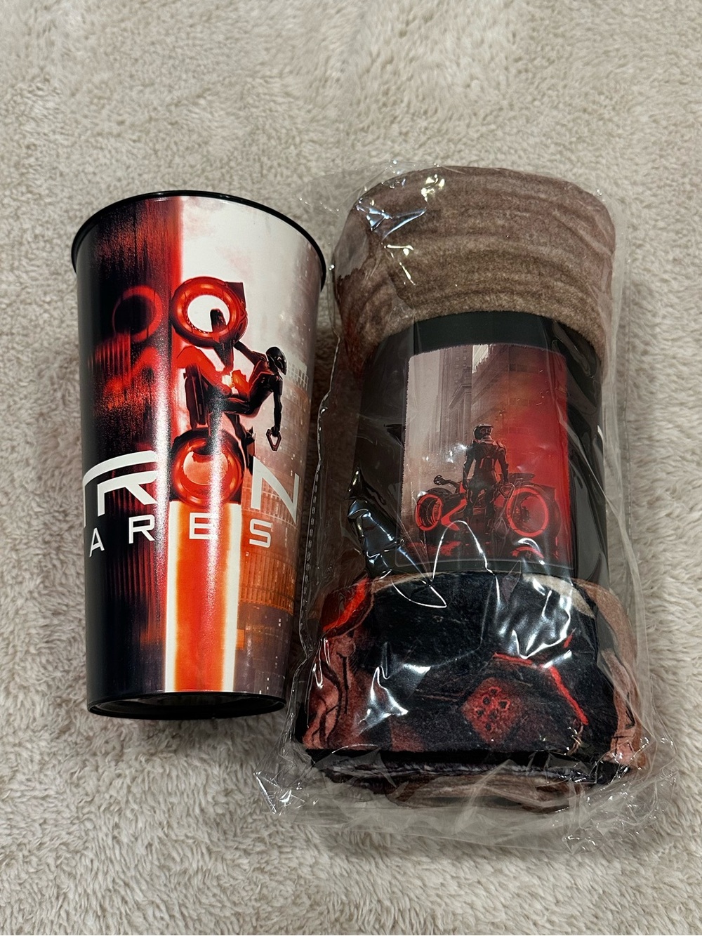 NWT disney tron ares blanket and movie theater cup
